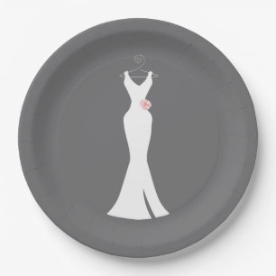 Elegant White Gown on Gray - Stylish Simple Design Paper Plates