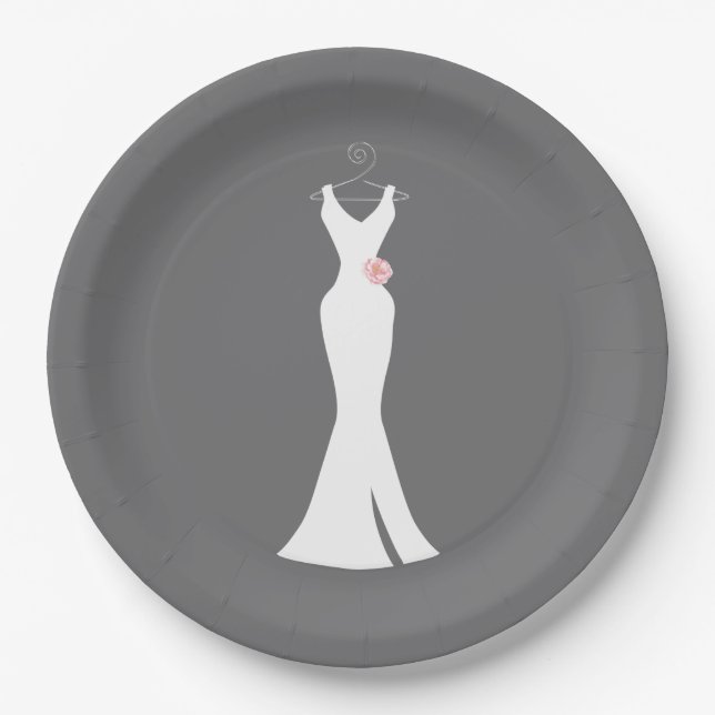 Elegant White Gown on Gray - Stylish Simple Design Paper Plates (Front)