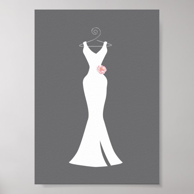 Elegant White Gown on Gray - Stylish Simple Design Poster (Front)
