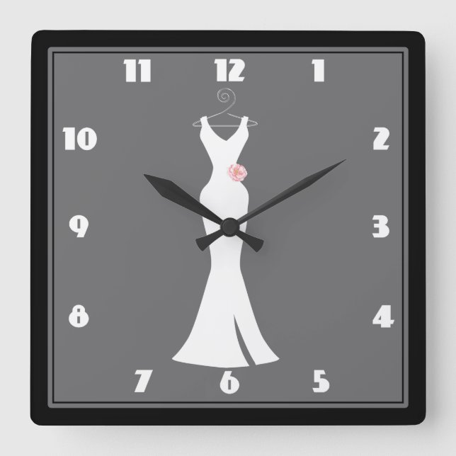 Elegant White Gown on Gray - Stylish Simple Design Square Wall Clock (Front)