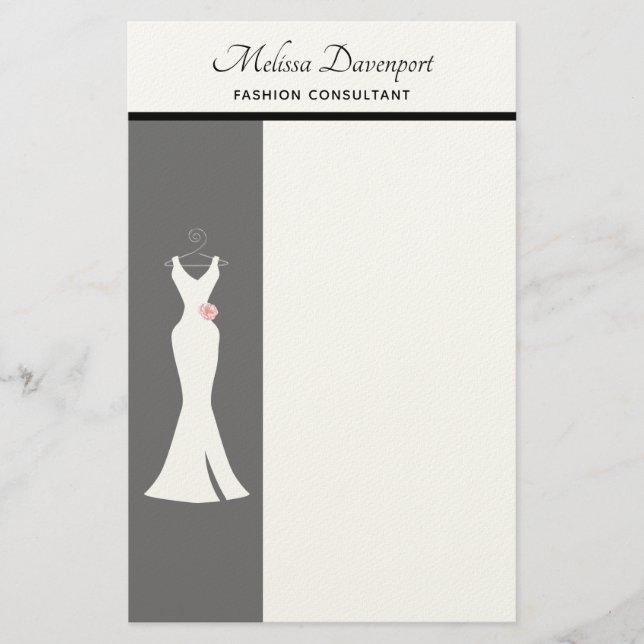 Elegant White Gown on Gray - Stylish Simple Design Stationery (Front)