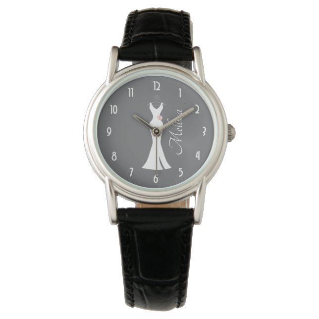 Elegant White Gown on Gray - Stylish Simple Design Watch (Front)