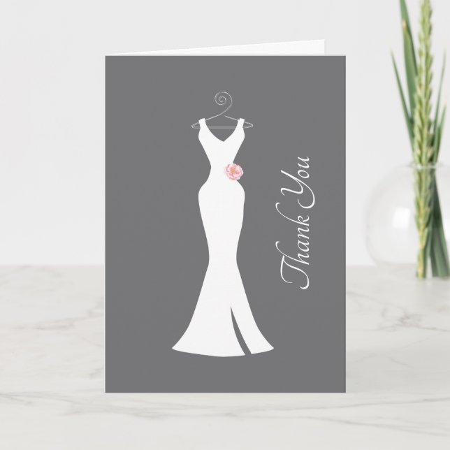 Elegant White Gown on Gray - Stylish Thank You Card (Front)
