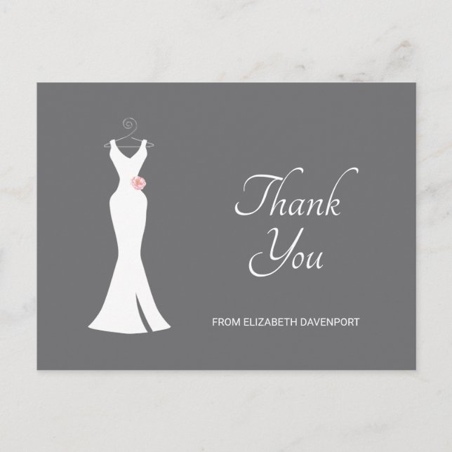 Elegant White Gown on Gray - Stylish Thank You Postcard (Front)