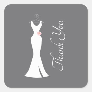 Elegant White Gown on Gray - Stylish Thank You Square Sticker