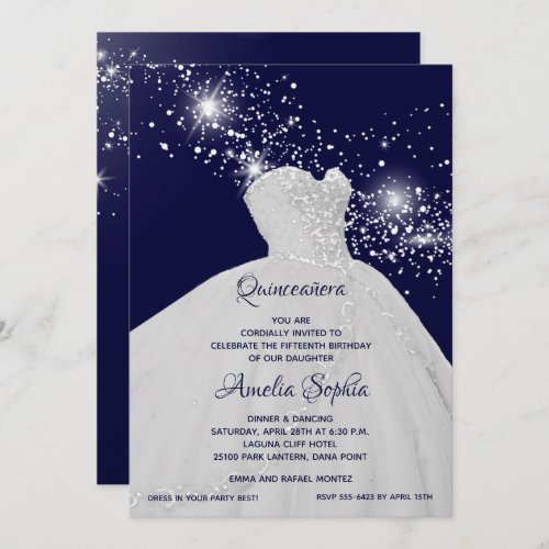 Elegant White Gown Quinceaera Invitation