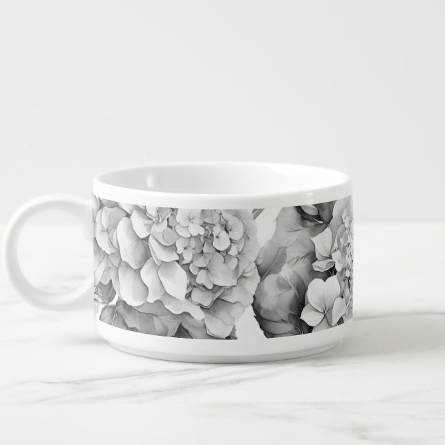 Elegant white gray black floral watercolor  bowl (Right)