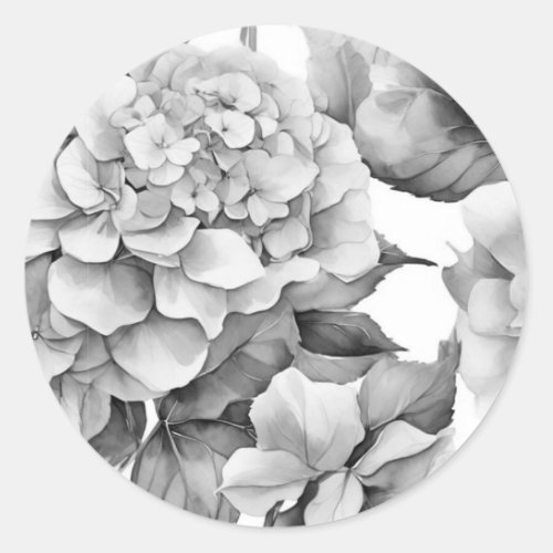 Elegant white gray black floral watercolor  classic round sticker
