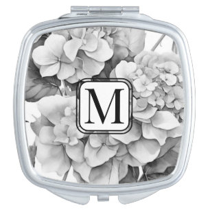 Elegant white gray black floral watercolor  compact mirror