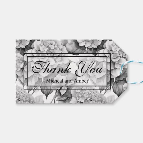 Elegant white gray black floral watercolor  gift tags