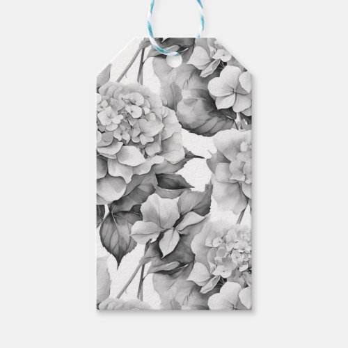 Elegant white gray black floral watercolor  gift tags