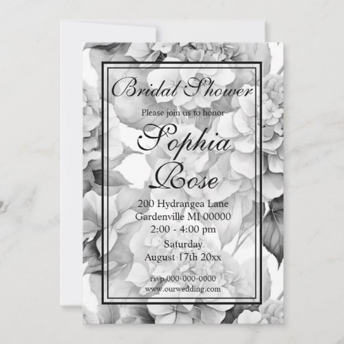 Elegant white gray black floral watercolor  invitation