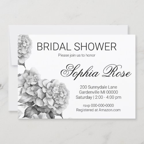 Elegant white gray black floral watercolor  invitation