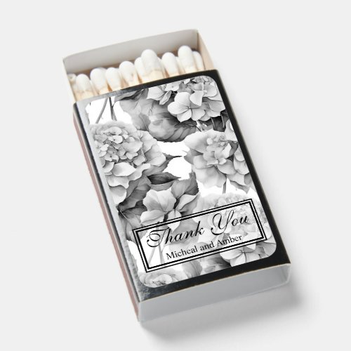 Elegant white gray black floral watercolor  matchboxes