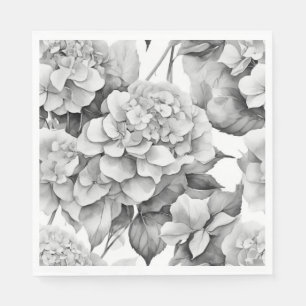 Elegant white gray black floral watercolor napkins