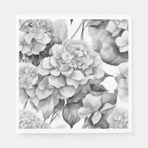 Elegant white gray black floral watercolor  napkins