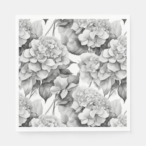 Elegant white gray black floral watercolor  napkins