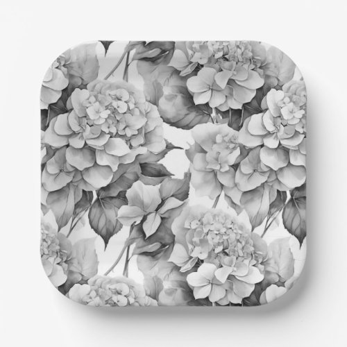 Elegant white gray black floral watercolor  paper plates