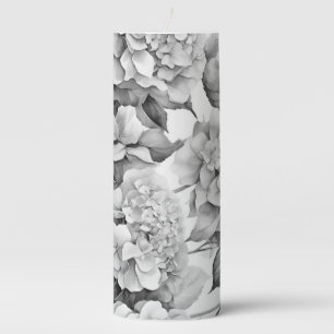 Elegant white gray black floral watercolor pillar candle