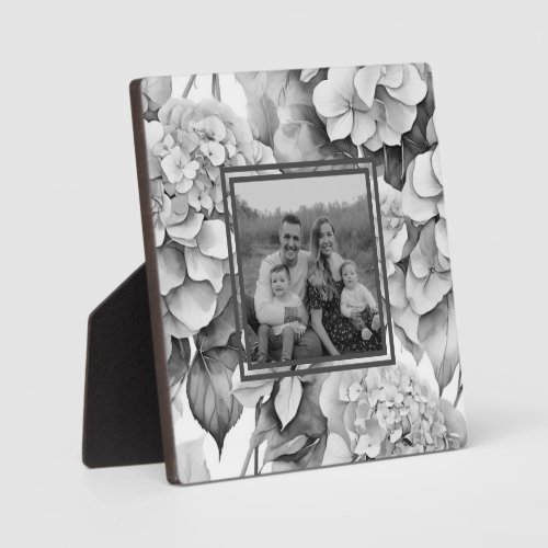 Elegant white gray black floral watercolor  plaque