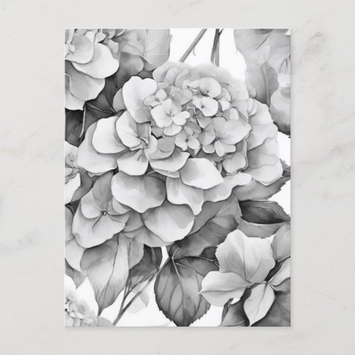 Elegant white gray black floral watercolor  postcard