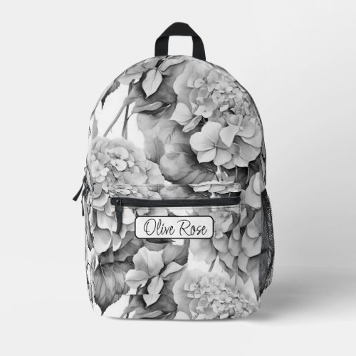 Elegant white gray black floral watercolor  printed backpack