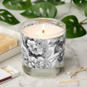 Elegant white gray black floral watercolor scented candle