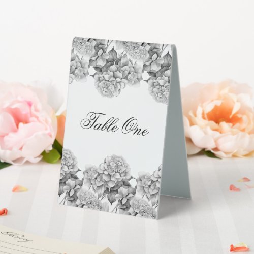 Elegant white gray black floral watercolor  table tent sign