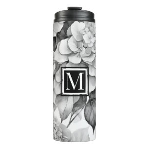 Elegant white gray black floral watercolor thermal tumbler