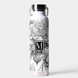Elegant white gray black floral watercolor water bottle