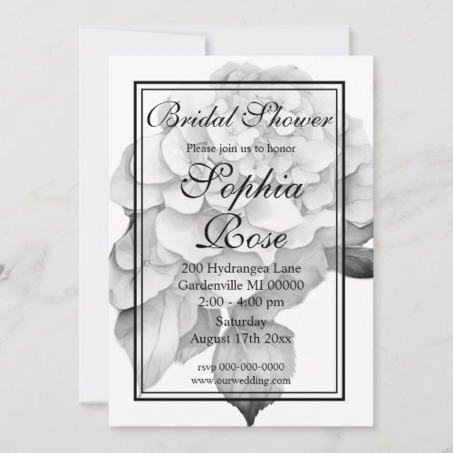 Elegant white gray black watercolor floral  invitation