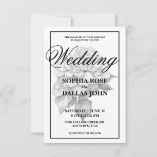 Elegant white gray black watercolor floral invitation