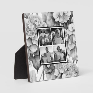 Elegant white gray black watercolor floral plaque