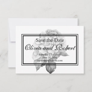 Elegant white gray black watercolor floral save the date