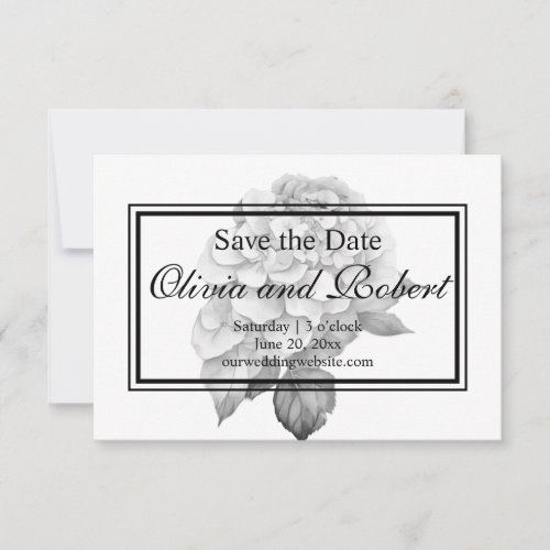 Elegant white gray black watercolor floral  save the date