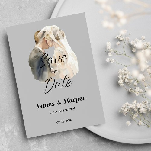 Elegant white gray couple photo Save the Date  Invitation