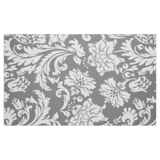 Elegant White & Gray Floral Damasks Fabric