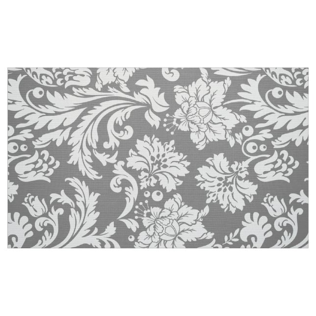 Elegant White & Gray Floral Damasks Fabric (Fat Quarter)