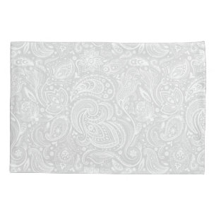 Elegant White & Gray Floral Paisley Pattern Pillow Case