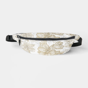 Elegant  white gray gold marble floral Fanny Packs