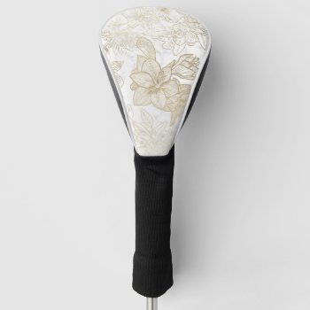 Elegant White Gray Gold Marble Floral Golf Head Cover by kicksdesign at Zazzle