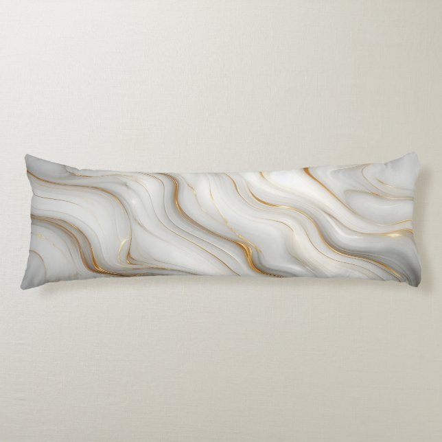 Elegant White Gray Gold Marble Pattern Design  Body Pillow (Front)