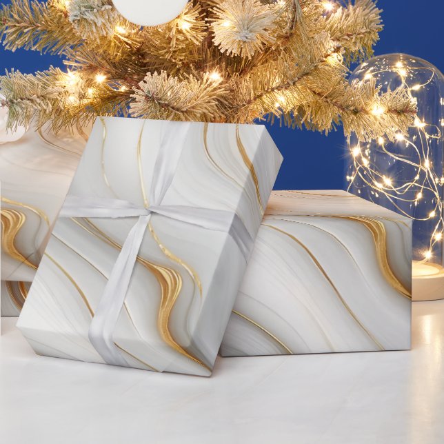 Elegant White Gray Gold Marble Pattern Design  Wrapping Paper (Holidays)