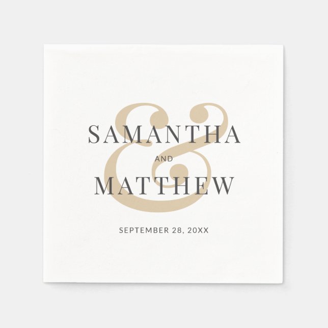Elegant White Gray Gold Wedding Napkins (Front)