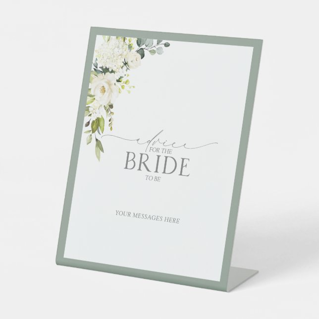 Elegant White Gray Green Advice To The Bride Pedestal Sign (Front)