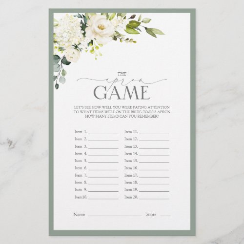 Elegant White Gray Green Bridal Shower Game