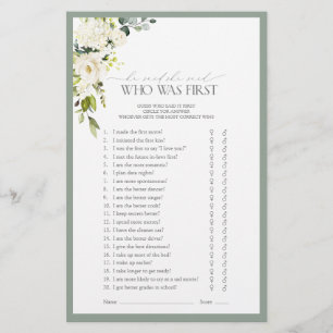 Elegant White Gray Green Bridal Shower Game