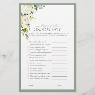 Elegant White Gray Green Bridal Shower Game