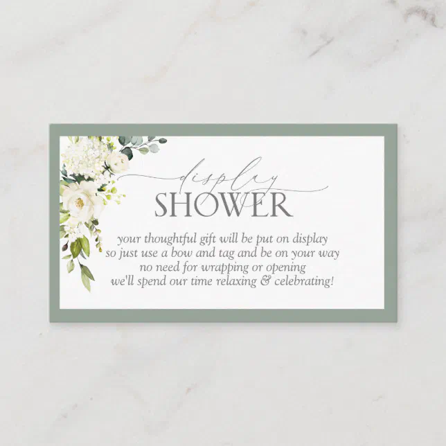 Elegant White Gray Green Display Shower Enclosure Card | Zazzle