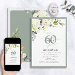 Elegant White Gray Green Floral 60th Birthday Invitation<br><div class="desc">Say hello to your 60th in style with this gorgeous Elegant White Gray Green Floral Script 60th Birthday Invitation! Featuring an exquisite bouquet of soft white gray green flowers and botanical greenery, this luxurious card sets the perfect tone for your special celebration. The elegant hand lettered calligraphy offers sophistication and...</div>